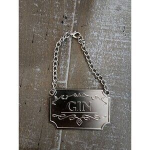 Antique Style Silver Toned  Gin‎ Decanter Label With Adjustable Chain